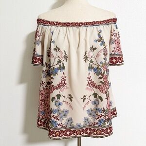 Francesca’s Blue Rain Floral Off Shoulder Blouse